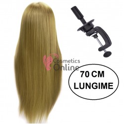 Cap de practica din par sintetic Blond Ash + Suport, lungime par 70 cm - 17824